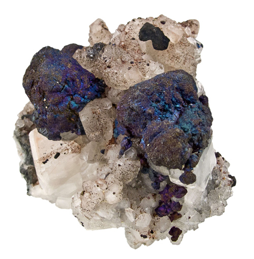 Iridescent Bornite Crystal on Calcite