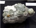 Greenockite on Prehnite and Natrolite from Bishopton Tunnel, Bishopton, Renfrewshire, Scotland